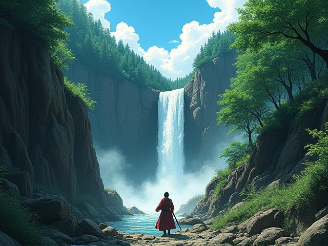 アニメ『鬼滅の刃』の水の呼吸のシーンを彷彿とさせる岩と滝のイラストと、雲取山の実際の険しい山道の写真の比較