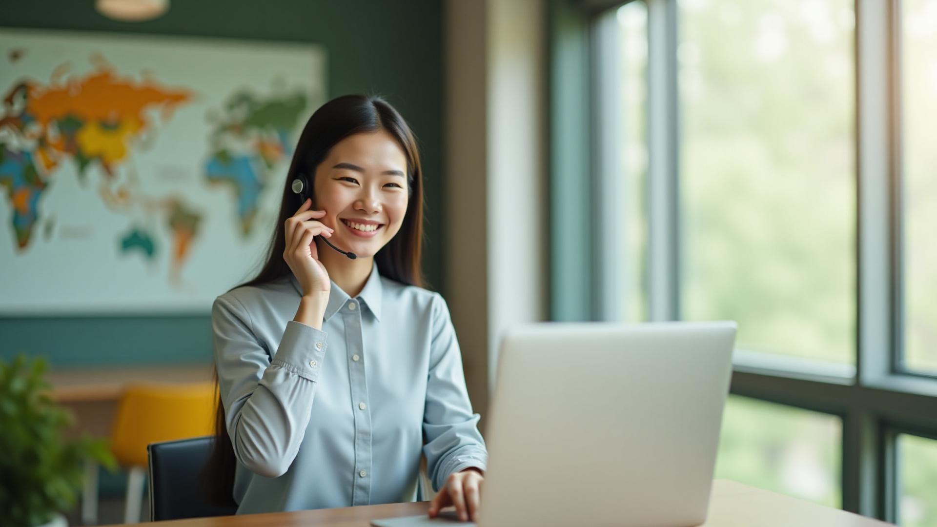 親しみやすい笑顔のスタッフが電話で応対中