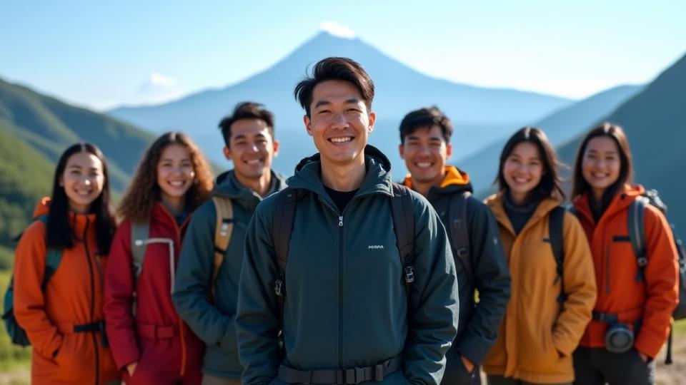 Trovendilumoraの笑顔のガイドチームが山を背景にポーズをとっています