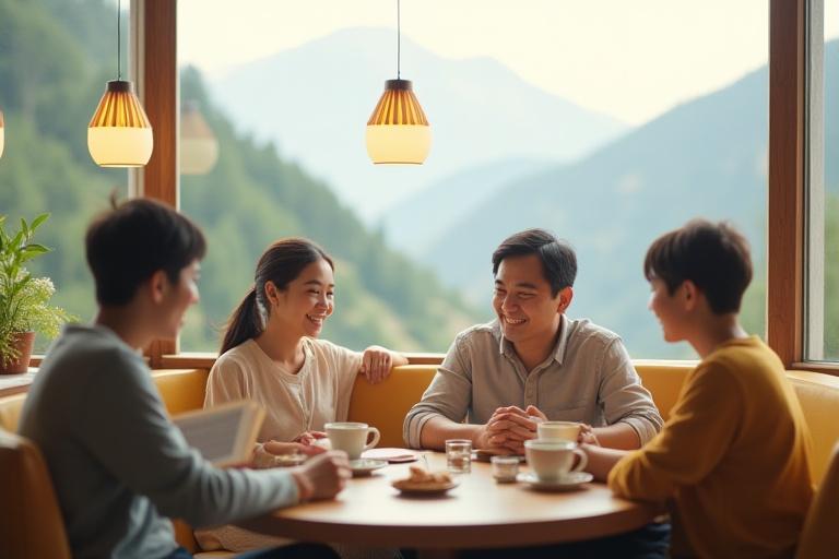 カフェでリラックスする人々