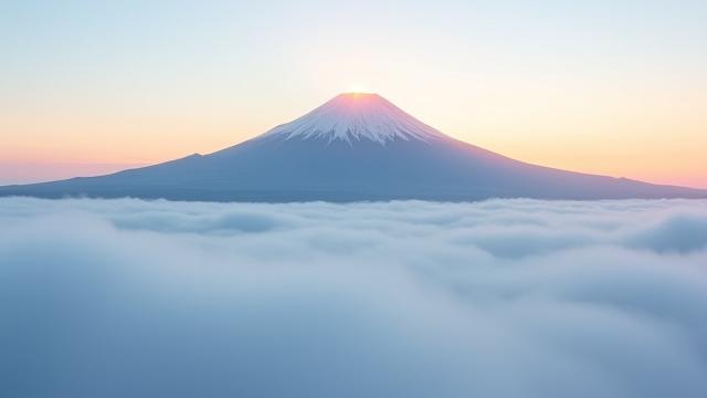 富士山と雲海の夜明け