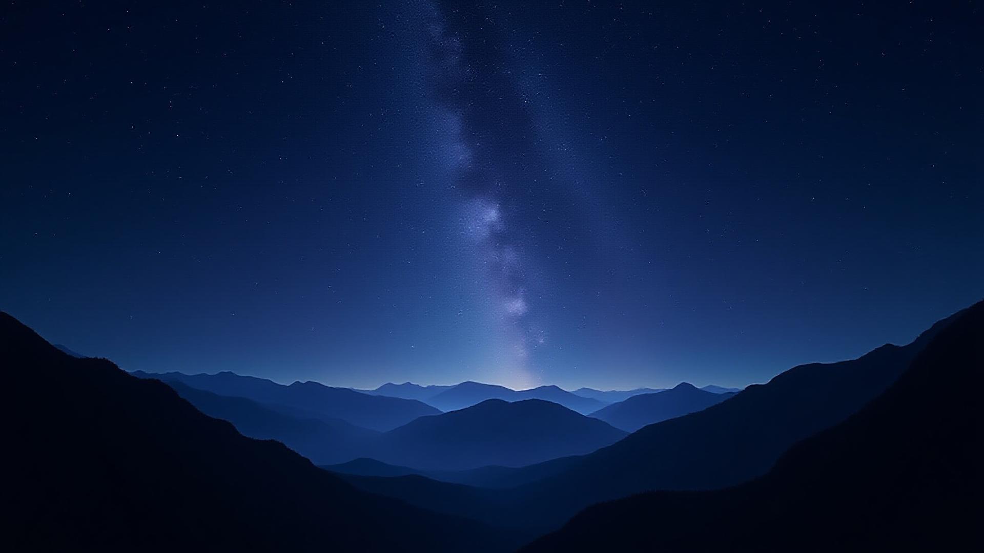 満点の星空と山々のシルエット